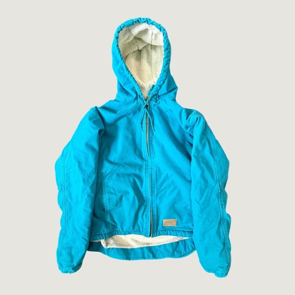 Schmidt Workwear Turquoise Blue Canvas Sherpa Lined Hooded Jacket Womens